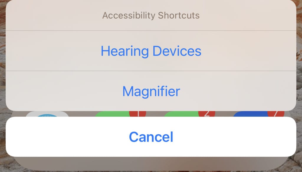If you have more than one Accessibility Shortcut enabled, a dialog like this appears