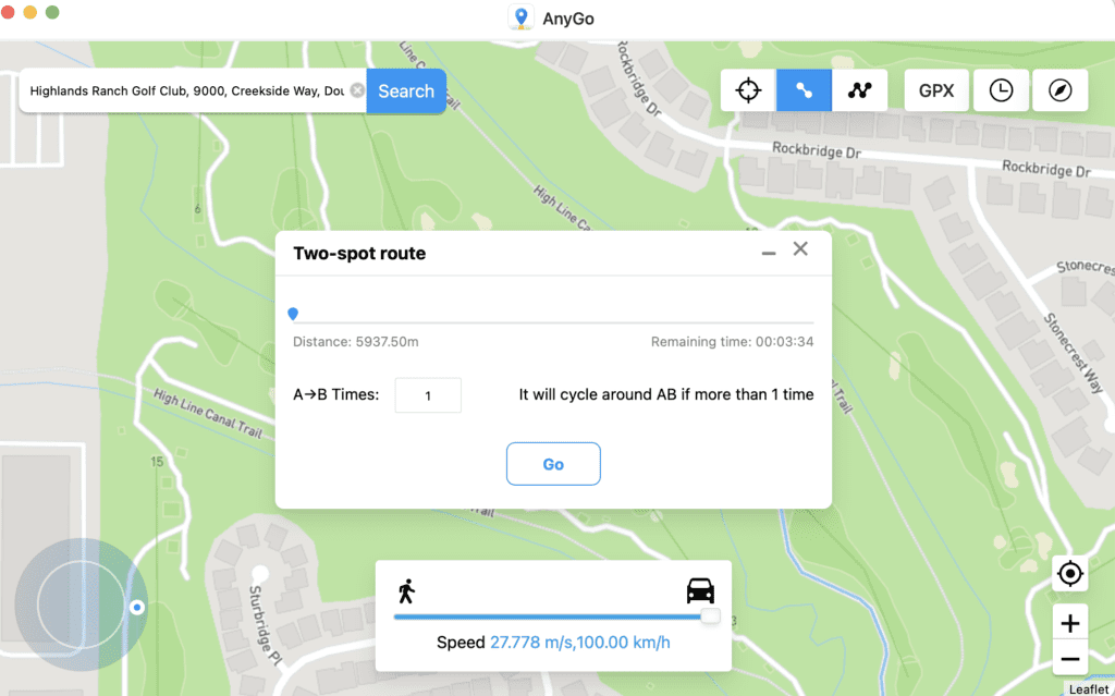 AnyGo for Mac two-spot route