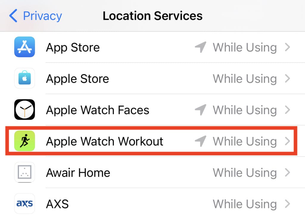 Make sure Location Services are enabled for Apple Watch Workout