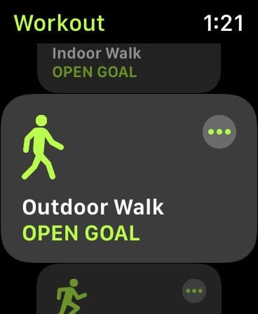 Tap the three dots to set a timed goal for an outside walk or run