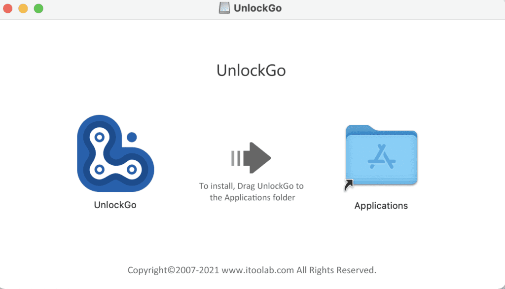 Installing UnlockGo is as easy as dragging an icon to a folder