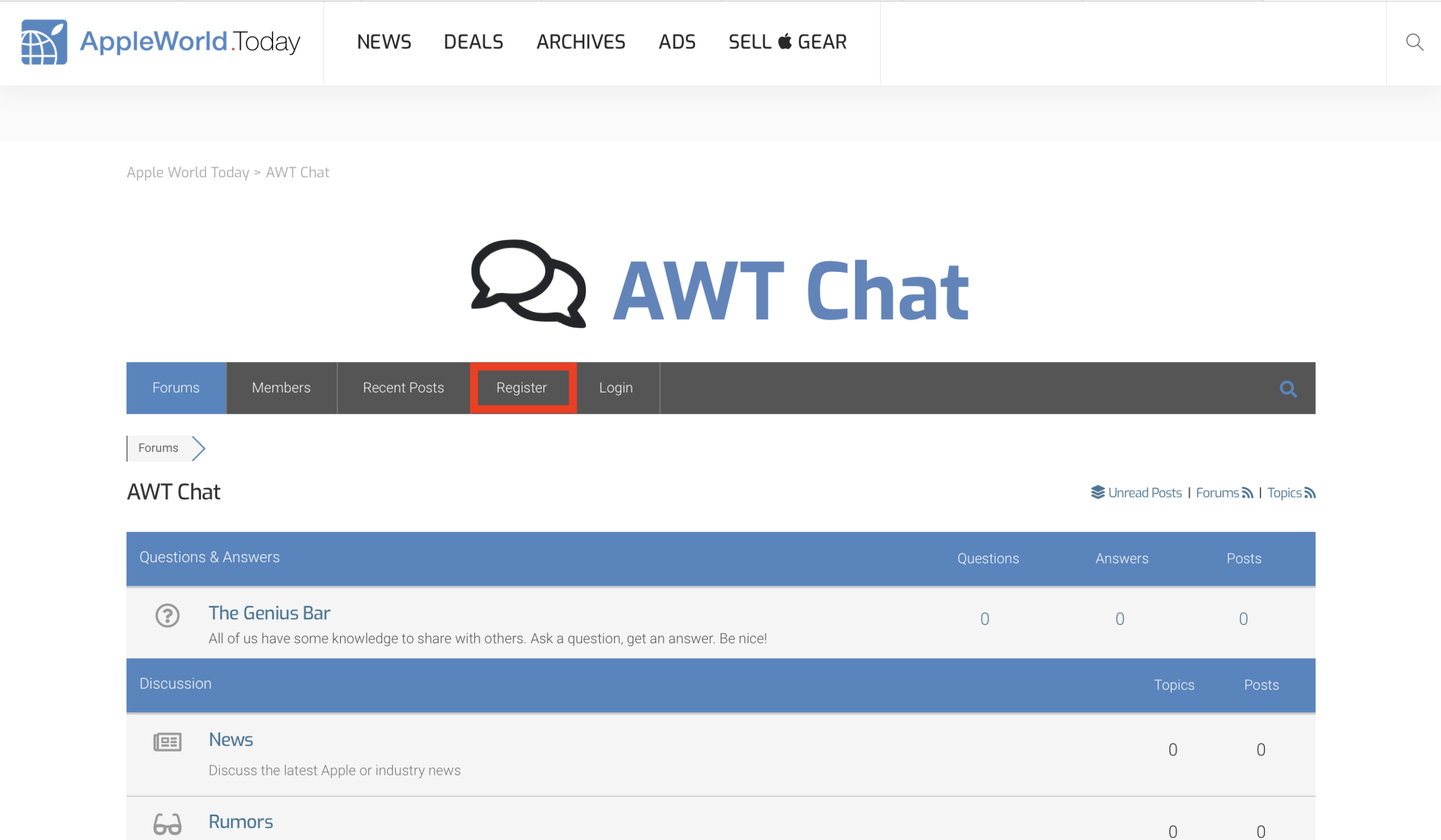 Click Register to set up a new account