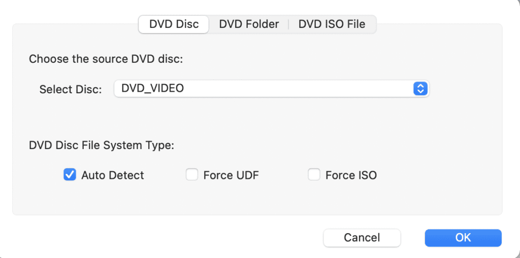 Select the DVD source disk, here titled "DVD_VIDEO"