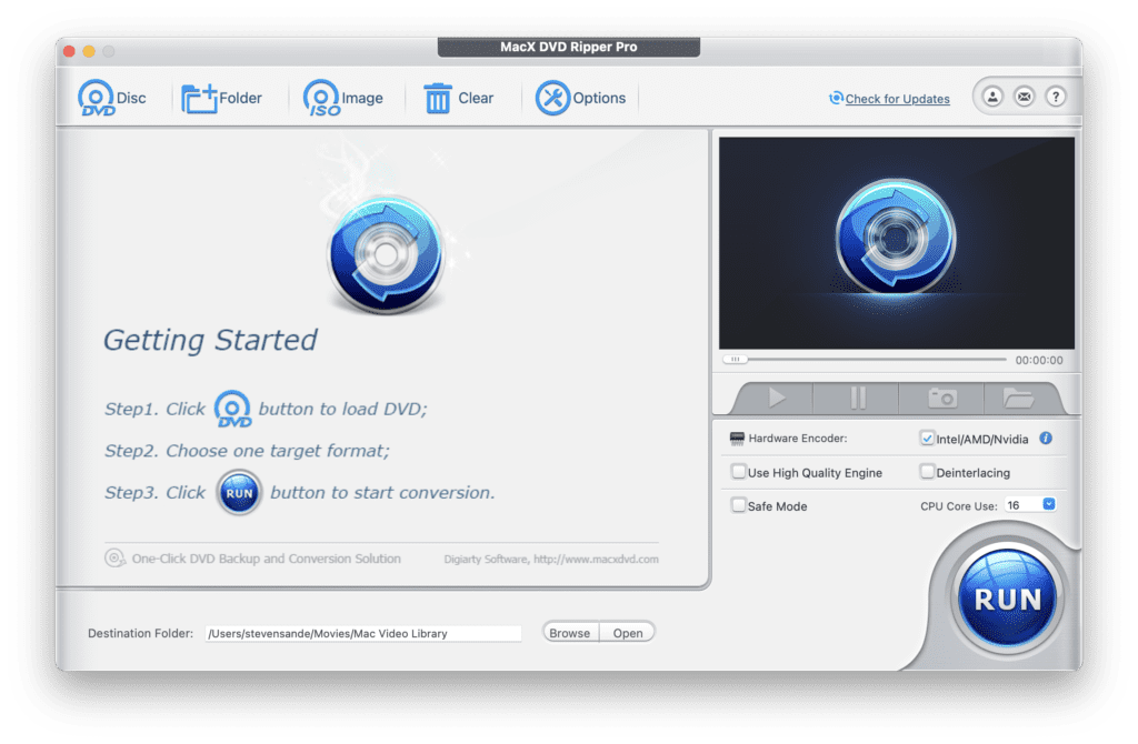 The simple start screen for MacX DVD Ripper Pro
