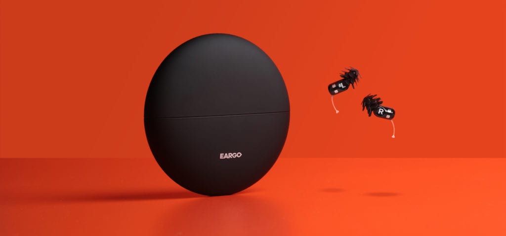 The Eargo charging case and a pair of Eargo Neo HiFi hearing aids