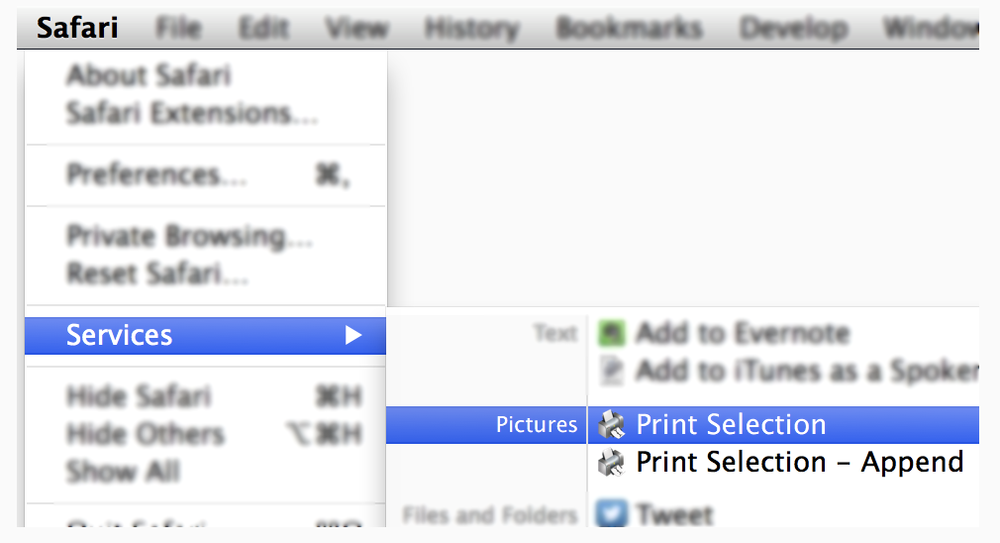 mac how to print selected text